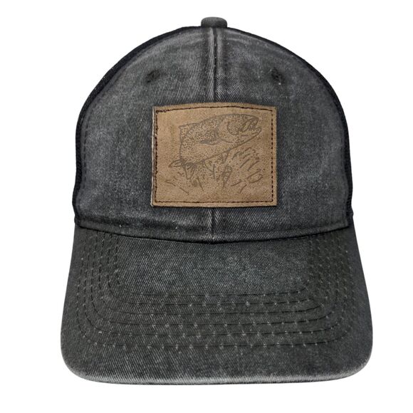 Fish Leather Patch Snapback Mesh Back Trucker Hat Gray One Size George - Picture 1 of 8